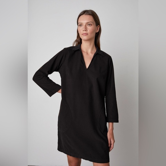 Velvet Gram & Spencer Lana Corduroy Shirt Dress Long Sleeves Mini Black - Picture 1 of 14